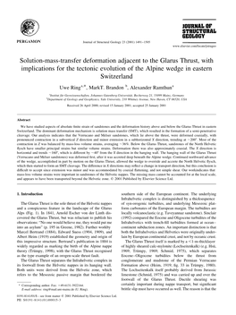 Solution-Mass-Transfer Deformation Adjacent to the Glarus Thrust, with Implications for the Tectonic Evolution of the Alpine Wedge in Eastern Switzerland