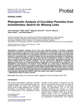 Phylogenetic Analysis of Coccidian Parasites from Invertebrates: Search for Missing Links