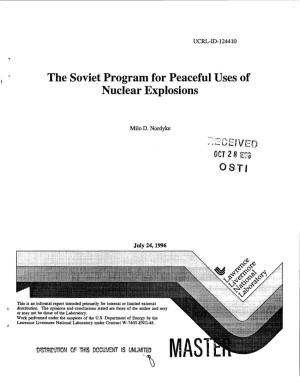 The Soviet Program for Peaceful Uses of Nuclear Explosions