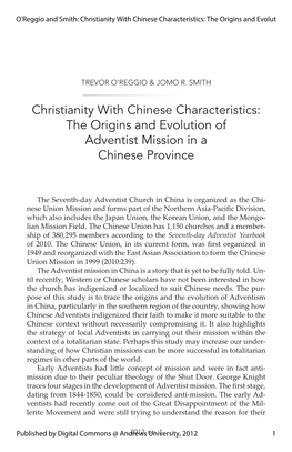 The Origins and Evolution of Adventist Mission in a Chinese Province