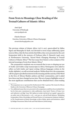 From Texts to Meanings: Close Reading of the Textual Cultures of Islamic Africa
