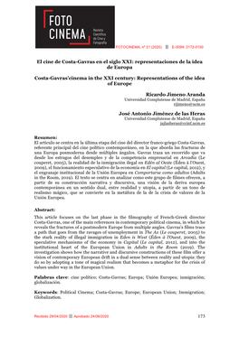 El Cine De Costa-Gavras En El Siglo XXI: Representaciones De La Idea De Europa