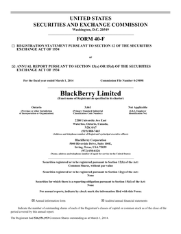 Blackberry Limited (Exact Name of Registrant As Specified in Its Charter)