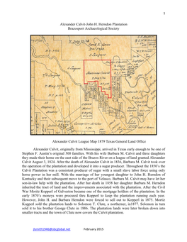 Alexander Calvit-John H. Herndon Plantation Brazosport Archaeological Society Alexander Calvit League Map 1879 Texas General