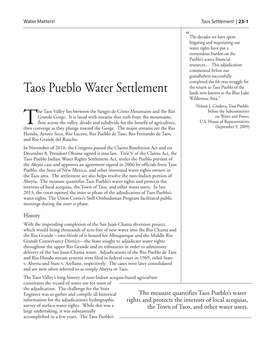 Taos Pueblo Water Rights Settlement