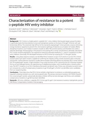 Characterization of Resistance to a Potent D-Peptide HIV Entry Inhibitor