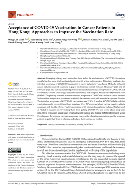 Acceptance of COVID-19 Vaccination in Cancer Patients in Hong Kong: Approaches to Improve the Vaccination Rate