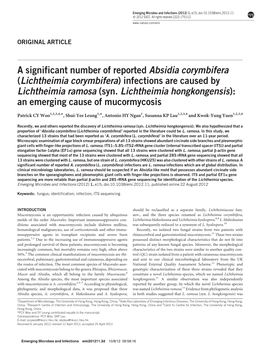 Lichtheimia Corymbifera) Infections Are Caused by Lichtheimia Ramosa (Syn