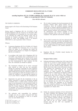 No 273/2010 of 30 March 2010 Amending Regulation