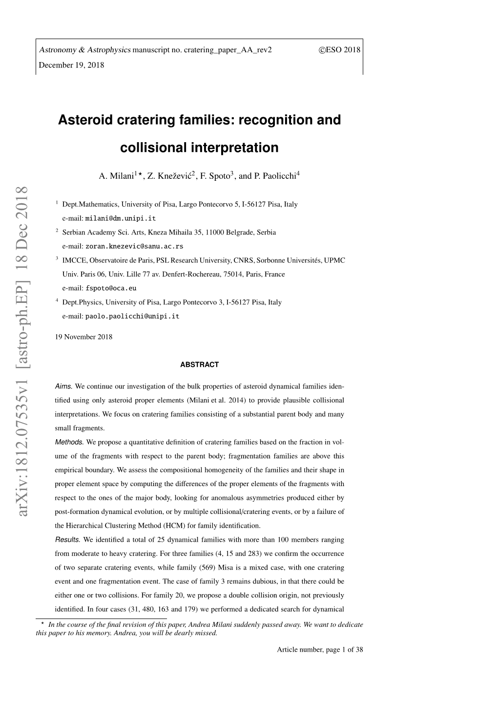 Asteroid Cratering Families: Recognition and Collisional Interpretation