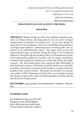 NEO-CONFUCIAN LOYALISM in the SONG Dawei Huo ABSTRACT