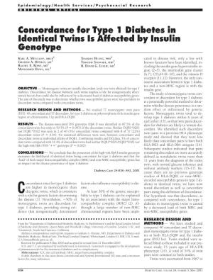 Concordance for Type 1 Diabetes in Identical Twins Is Affected by Insulin Genotype