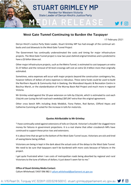 West Gate Tunnel Continuing to Burden the Taxpayer