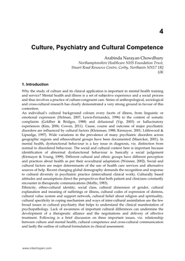 Culture, Psychiatry and Cultural Competence