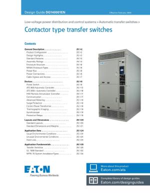 Low-Voltage Contactor Type Transfer Switches Design Guide