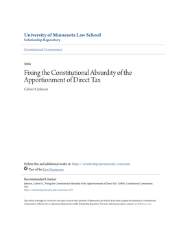 Fixing the Constitutional Absurdity of the Apportionment of Direct Tax Calvin H