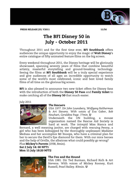 The BFI Disney 50 in July - October 2011