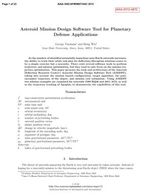 Asteroid Mission Design Software Tool for Planetary Defense Applications