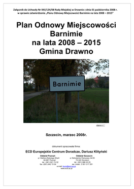 Plan Odnowy Miejscowości Barnimie Na Lata 2008-2015