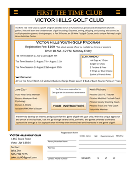 FIRST TEE TIME CLUB Victor Hills Golf Club