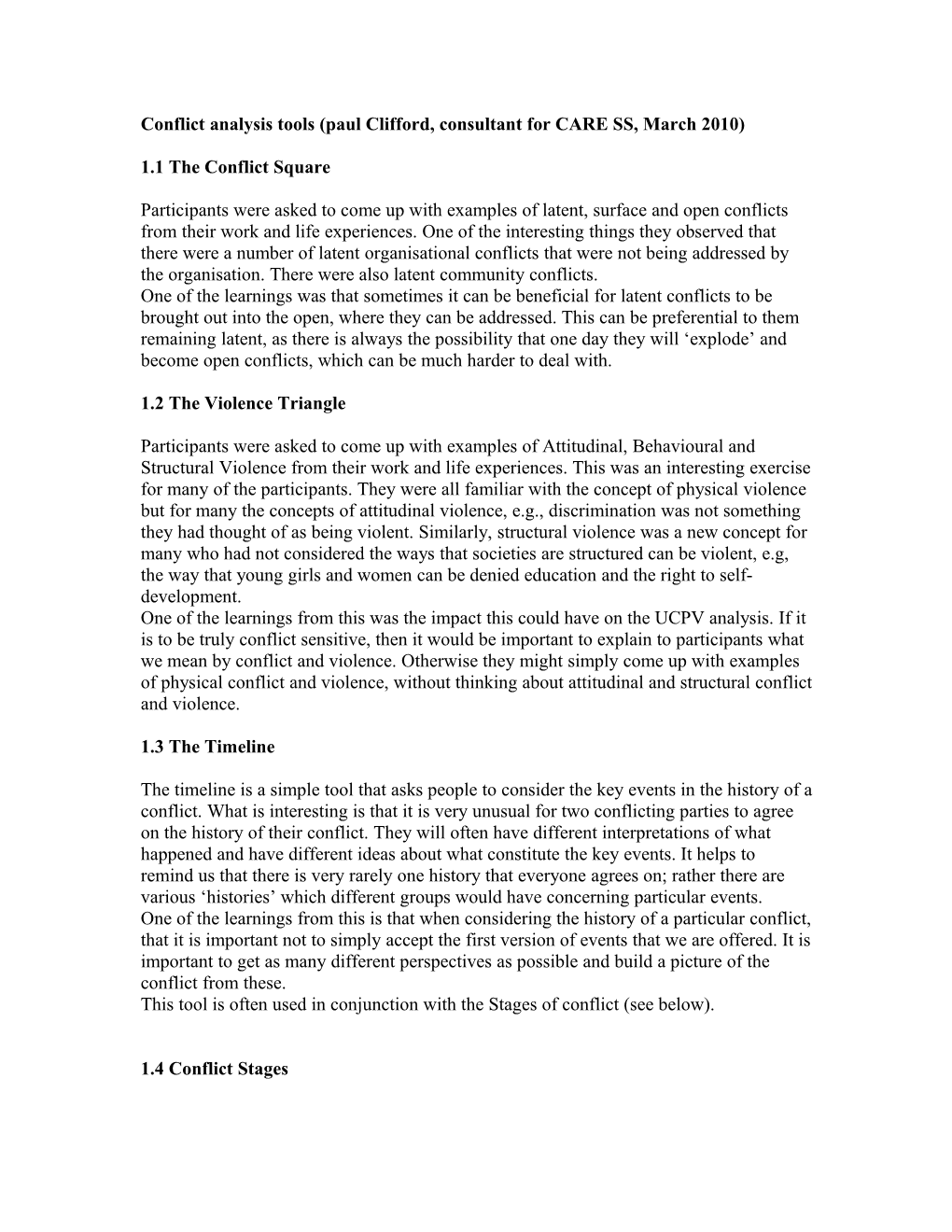 Conflict Analysis Tools (Paul Clifford, Consultant for CARE SS, March 2010)