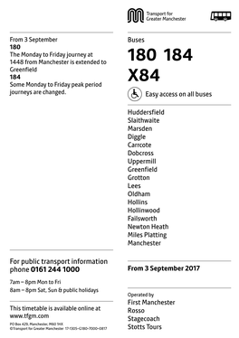 180 184 Greenfield 184 Some Monday to Friday Peak Period X84 Journeys Are Changed