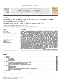 Commonality and Variability in the Structural Attributes of Moist Temperate Old-Growth Forests: a Global Review ⇑ Sabina Burrascano A, William S