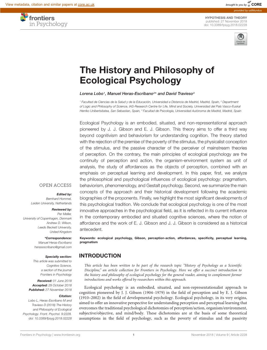 The History and Philosophy of Ecological Psychology