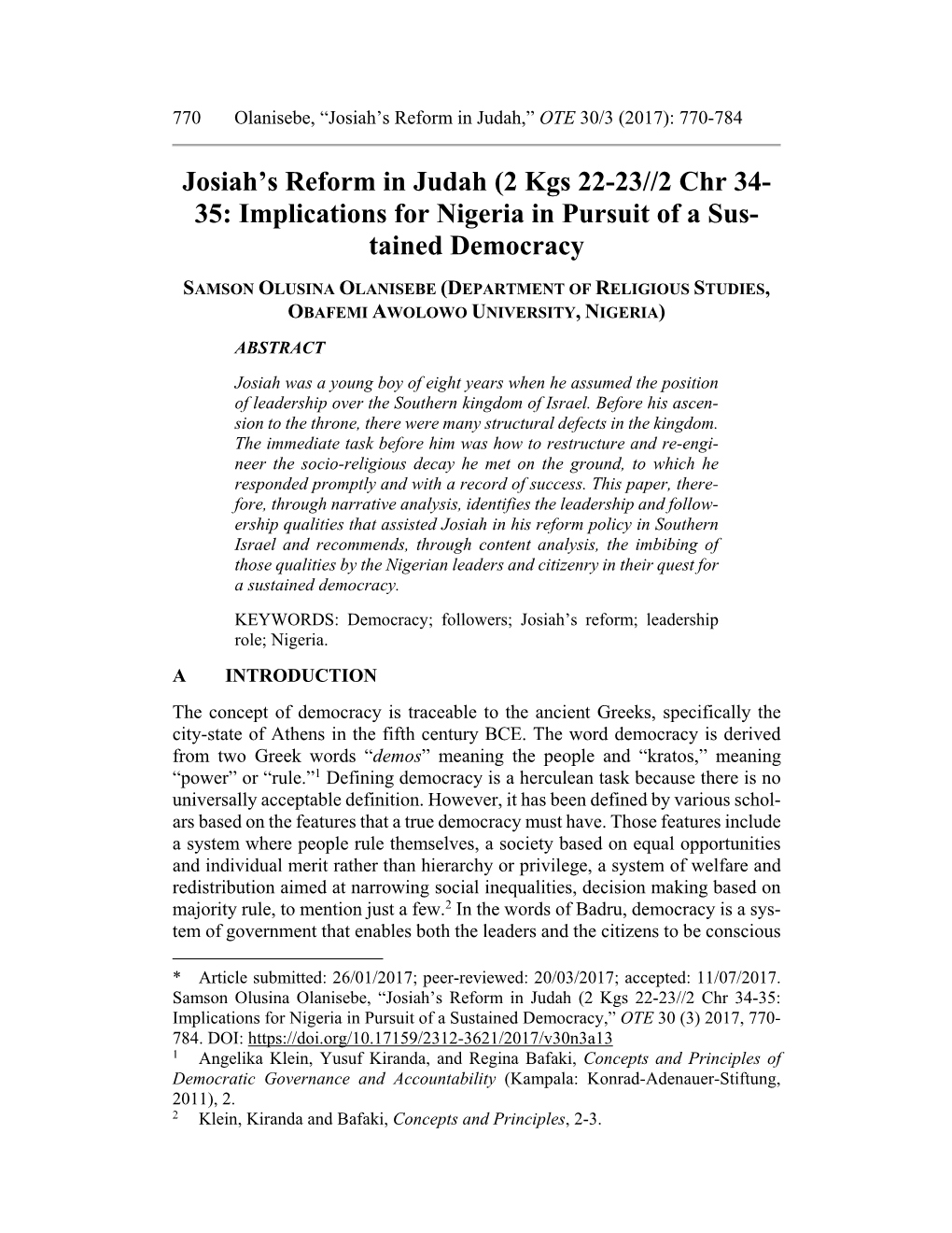 Josiah's Reform in Judah (2 Kgs 22-23//2 Chr 34- 35: Implications For