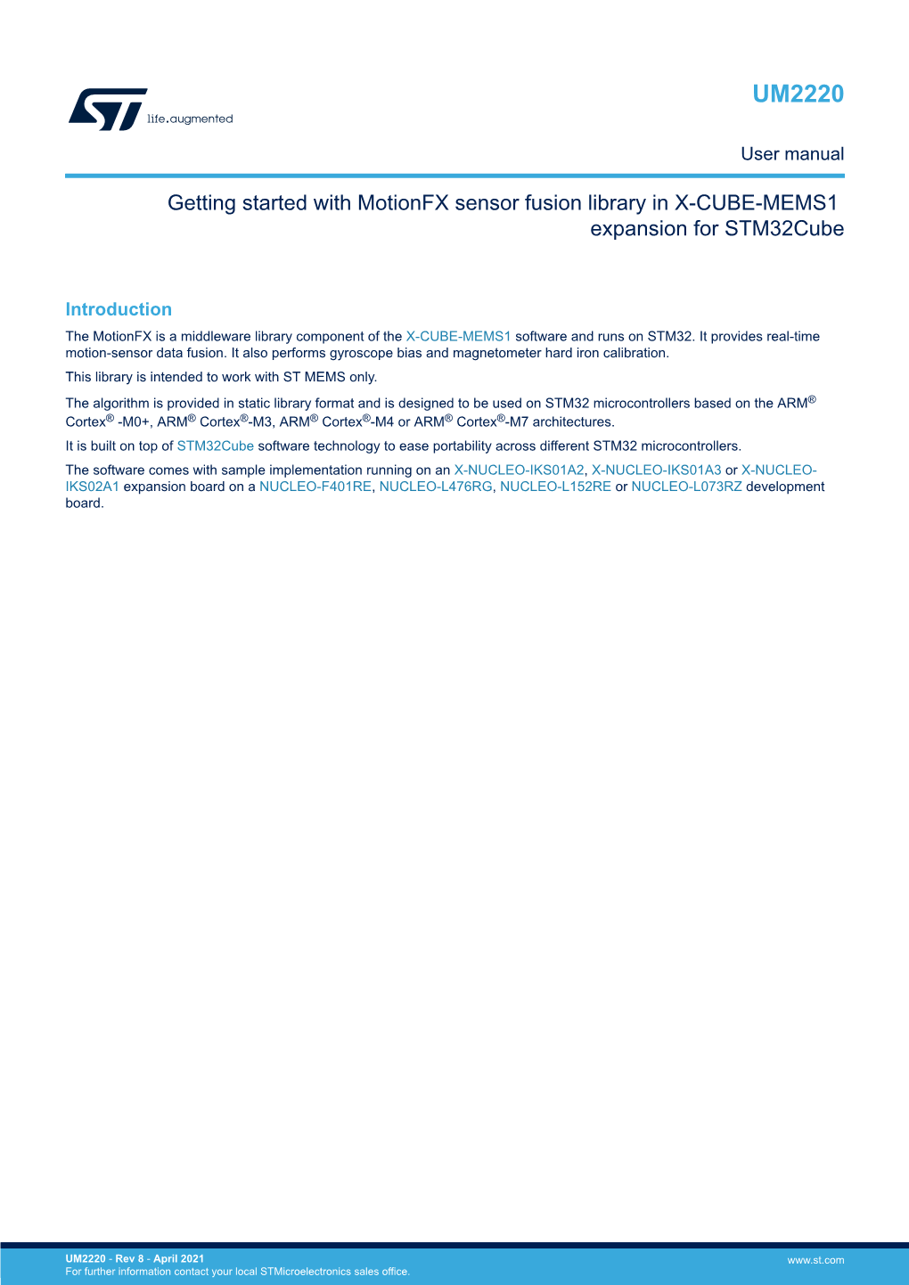 Getting Started with Motionfx Sensor Fusion Library in X-CUBE-MEMS1 Expansion for Stm32cube