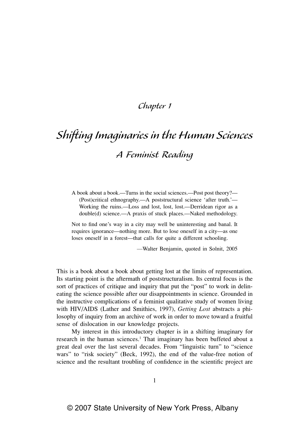 Shifting Imaginaries in the Human Sciences a Feminist Reading