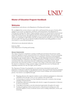 Master of Education Program Handbook Welcome