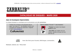 Catalogue De Disques – Mars 2020