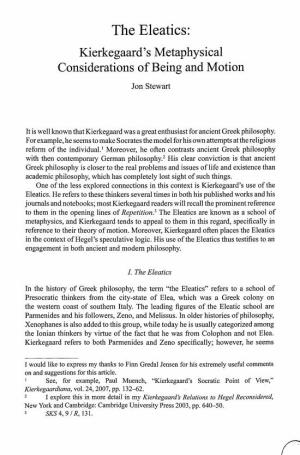 The Eleatics: Kierkegaard's Metaphysical Considerations of Being and Motion