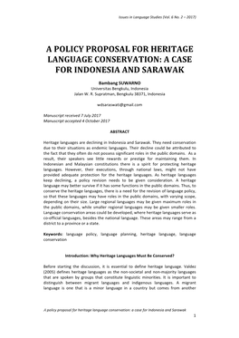 A Policy Proposal for Heritage Language Conservation: a Case for Indonesia and Sarawak