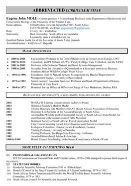 Abbreviated Curriculum Vitae