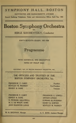 Boston Symphony Orchestra Concert Programs, Season 47,1927-1928