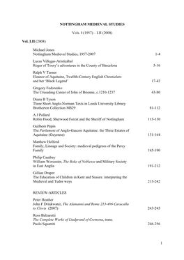 Nottingham Medieval Studies Volume Index