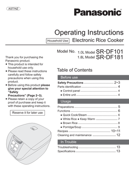 Panasonic Rice Cooker SR-DF101WST User Manual