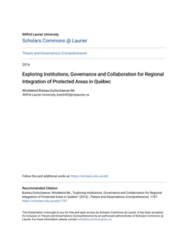 Exploring Institutions, Governance and Collaboration for Regional Integration of Protected Areas in Québec