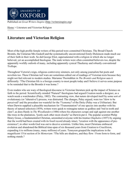 Literature and Victorian Religion