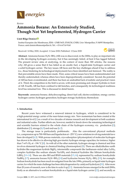 Ammonia Borane: an Extensively Studied, Though Not Yet Implemented, Hydrogen Carrier