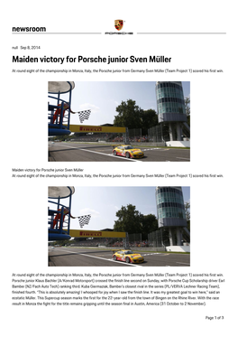 Maiden Victory for Porsche Junior Sven Müller