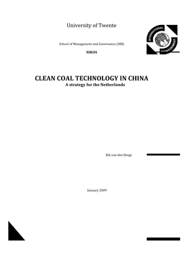 CLEAN COAL TECHNOLOGY in CHINA a Strategy for the Netherlands