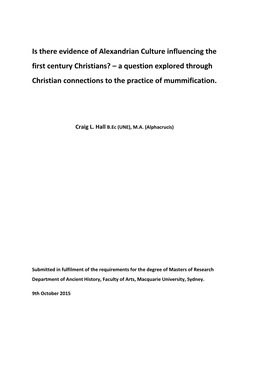 Is There Evidence of Alexandrian Culture Influencing the First Century Christians? – a Question Explored Through Christian