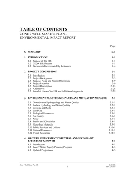 Table of Contents Zone 7 Well Master Plan – Environmental Impact Report
