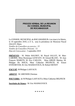 Proces Verbal De La Reunion Du Conseil Municipal De Rocamadour