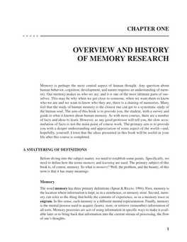 Overview and History of Memory Research