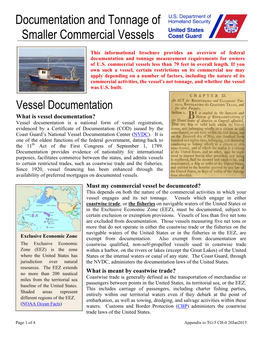 Documentation and Tonnage of Smaller Commercial Vessels
