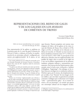 Representaciones Del Reino De Gales Y De Los Galeses En Los Romans De Chrétien De Troyes*